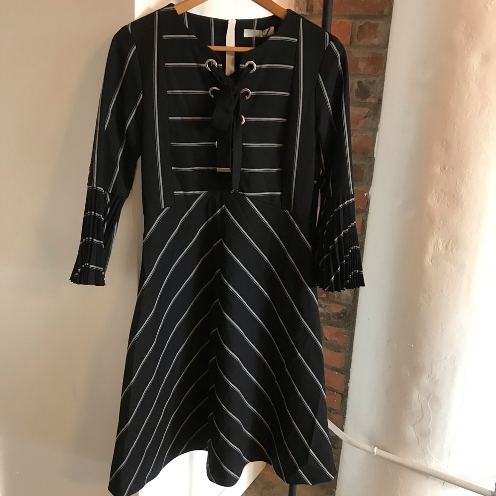 Midi stripe dress nautical pleated sleeves BNWT